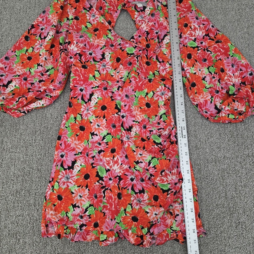 ASOS Design Red Mini Dress 6 Puff Sleeve Open Back Ruffle Hem Party - Picture 4 of 10
